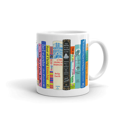 Custom Ideal Bookshelf Mug by Jane Mount – a personalized ceramic mug featuring an illustrated bookshelf of your favorite books. A cozy, bookish gift for readers and coffee lovers.