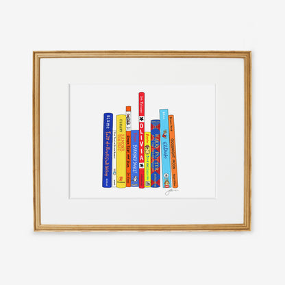 Custom Ideal Bookshelf Print by Jane Mount – a personalized art print featuring an illustrated bookshelf featuring your favorite books. A unique, museum-quality gift for booklovers and readers.