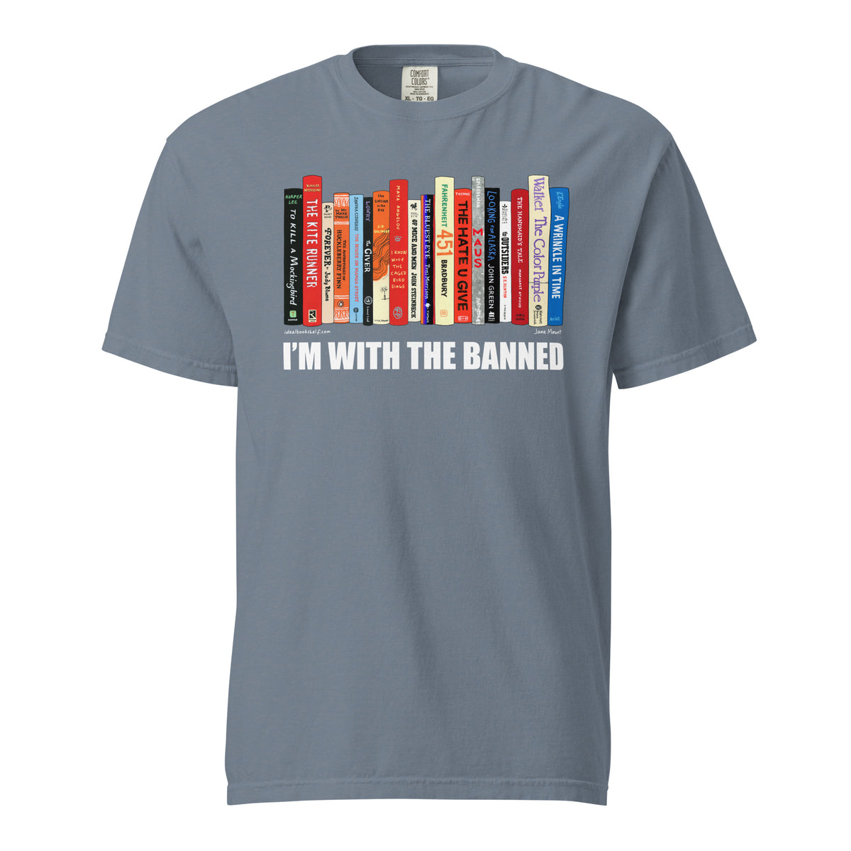 I'm With the Banned T-Shirt by Jane Mount – a literary graphic tee celebrating banned books. Soft, comfortable, and perfect for book lovers who support the freedom to read.