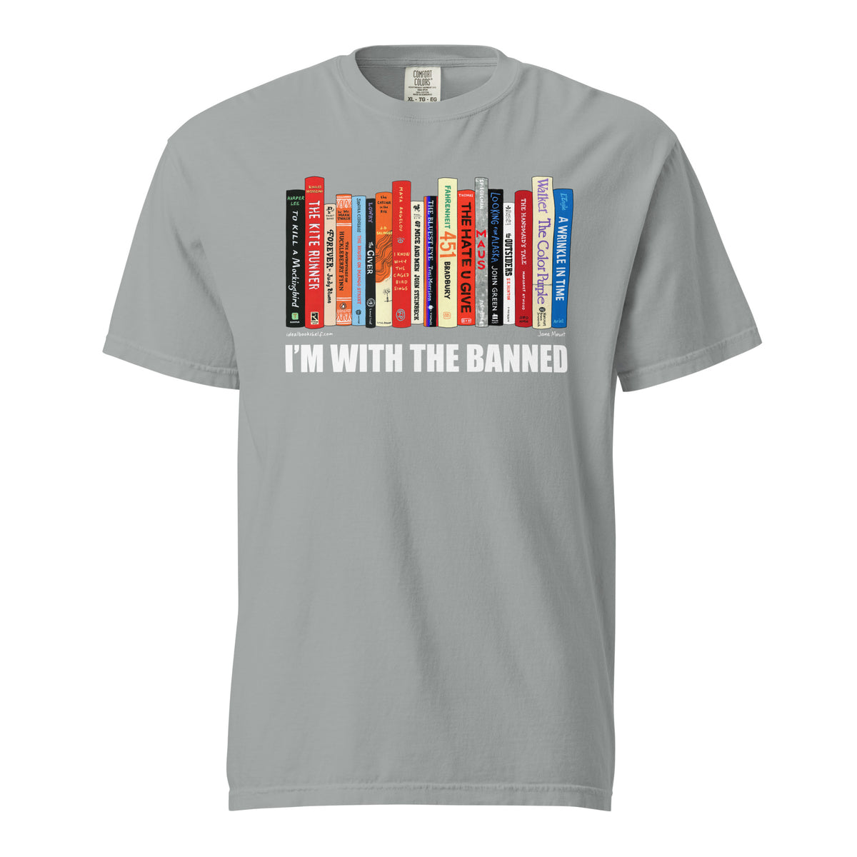 I'm With the Banned T-Shirt by Jane Mount – a literary graphic tee celebrating banned books. Soft, comfortable, and perfect for book lovers who support the freedom to read.