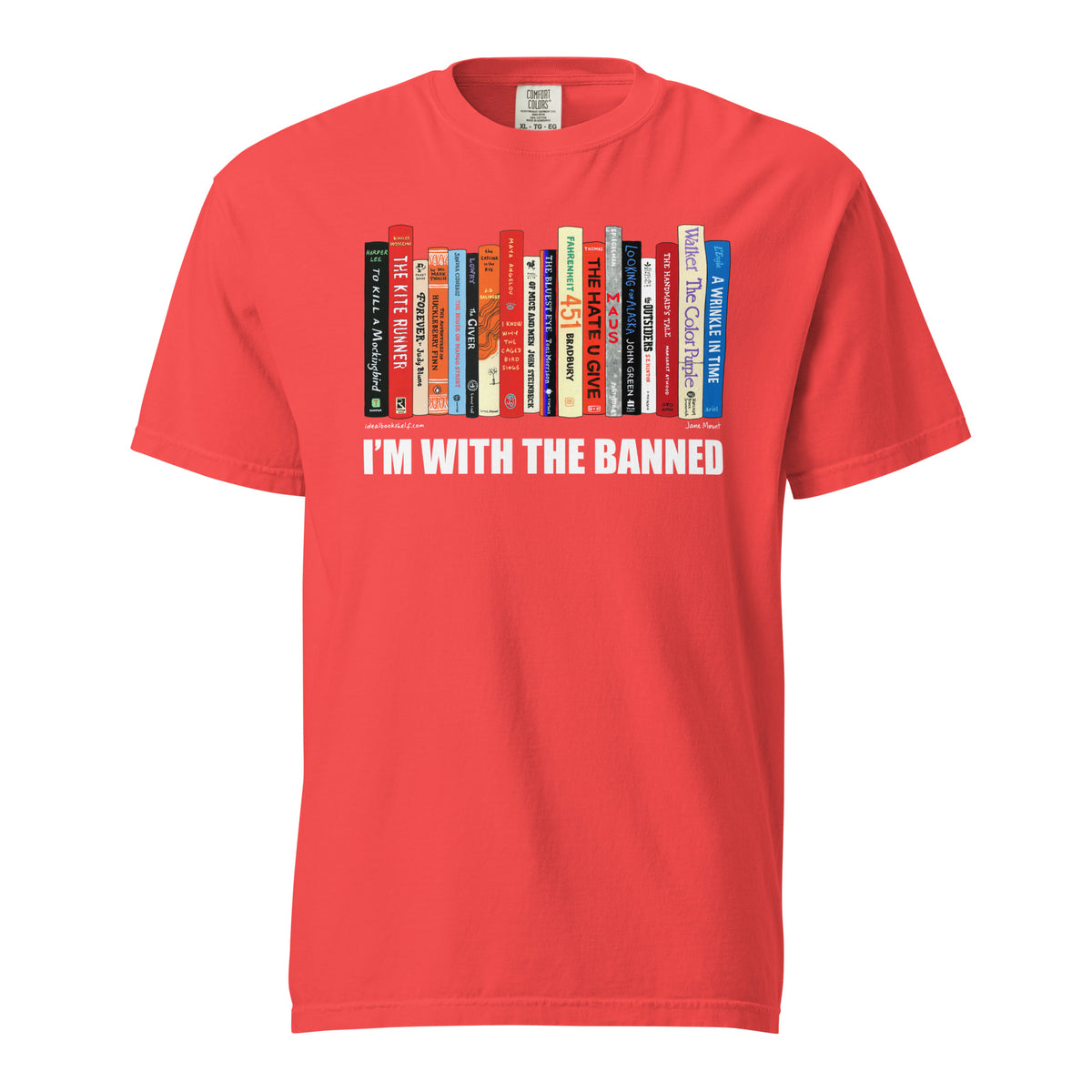 I'm With the Banned T-Shirt by Jane Mount – a literary graphic tee celebrating banned books. Soft, comfortable, and perfect for book lovers who support the freedom to read.