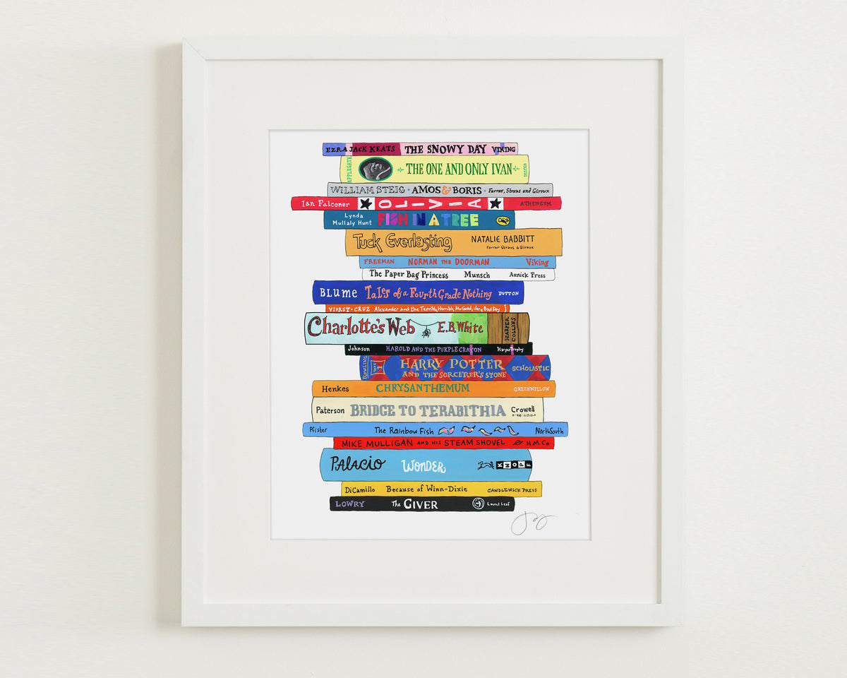 Custom Ideal Bookshelf Print by Jane Mount – a personalized art print featuring an illustrated bookshelf featuring your favorite books. A unique, museum-quality gift for booklovers and readers.