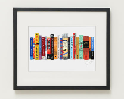 Custom Ideal Bookshelf Print by Jane Mount – a personalized art print featuring an illustrated bookshelf featuring your favorite books. A unique, museum-quality gift for booklovers and readers.