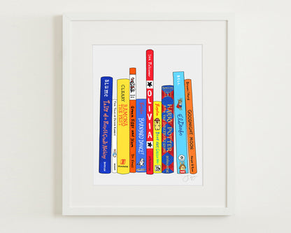 Custom Ideal Bookshelf Print by Jane Mount – a personalized art print featuring an illustrated bookshelf featuring your favorite books. A unique, museum-quality gift for booklovers and readers.